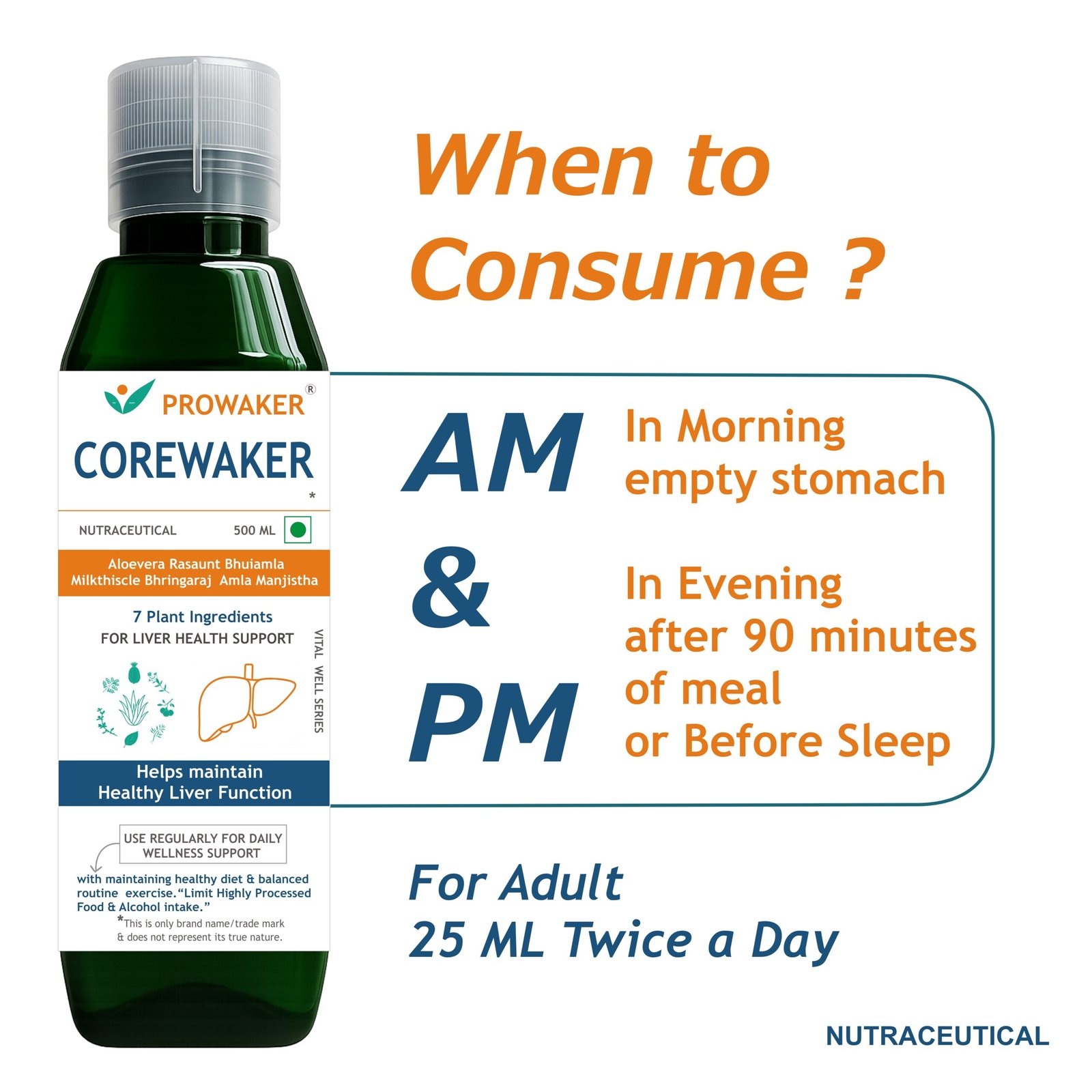 Prowaker COREWAKER - Liver Health Support Nutraceutical | 7 Plant Ingredients | 500 ML - Image 3