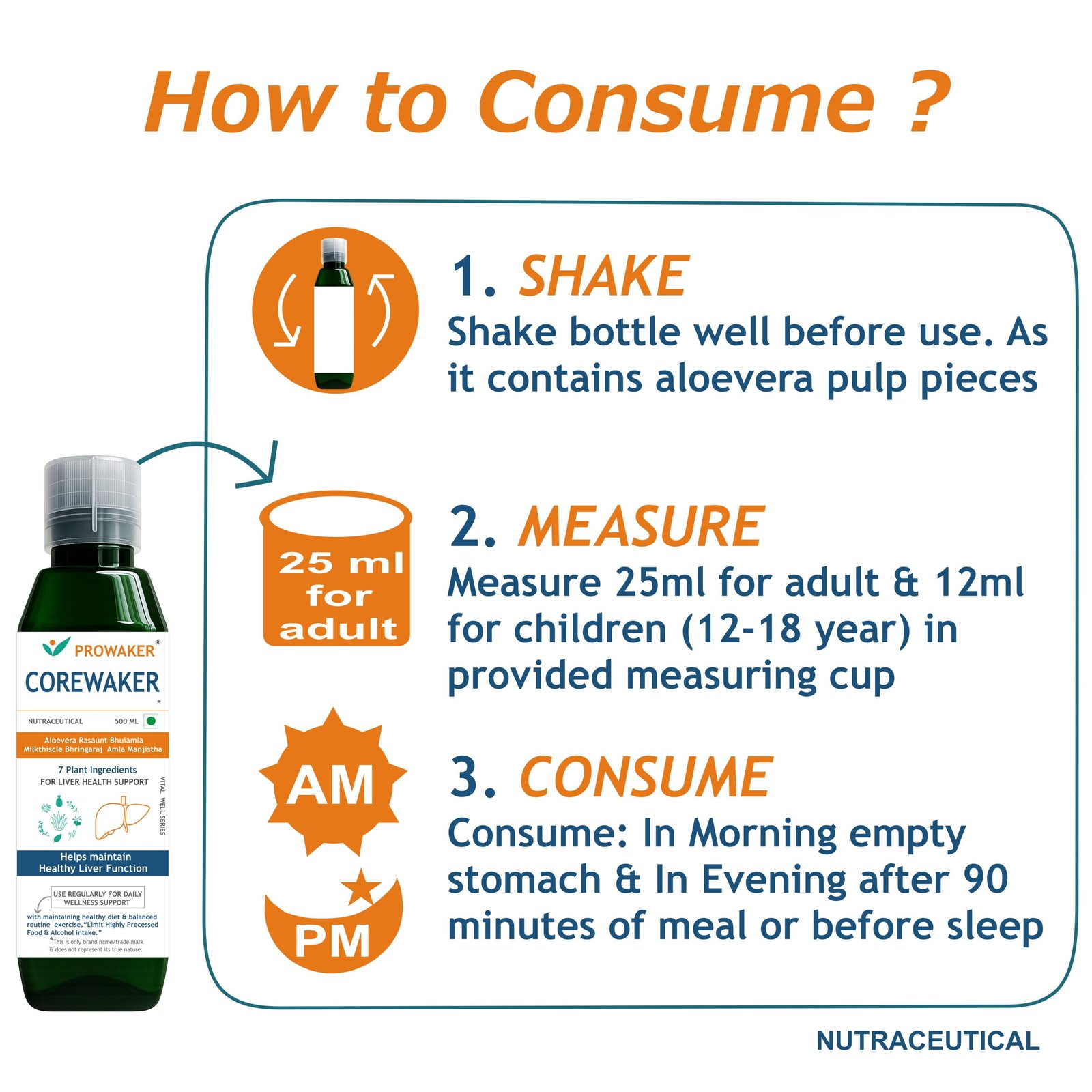 Prowaker COREWAKER - Liver Health Support Nutraceutical | 7 Plant Ingredients | 500 ML - Image 4