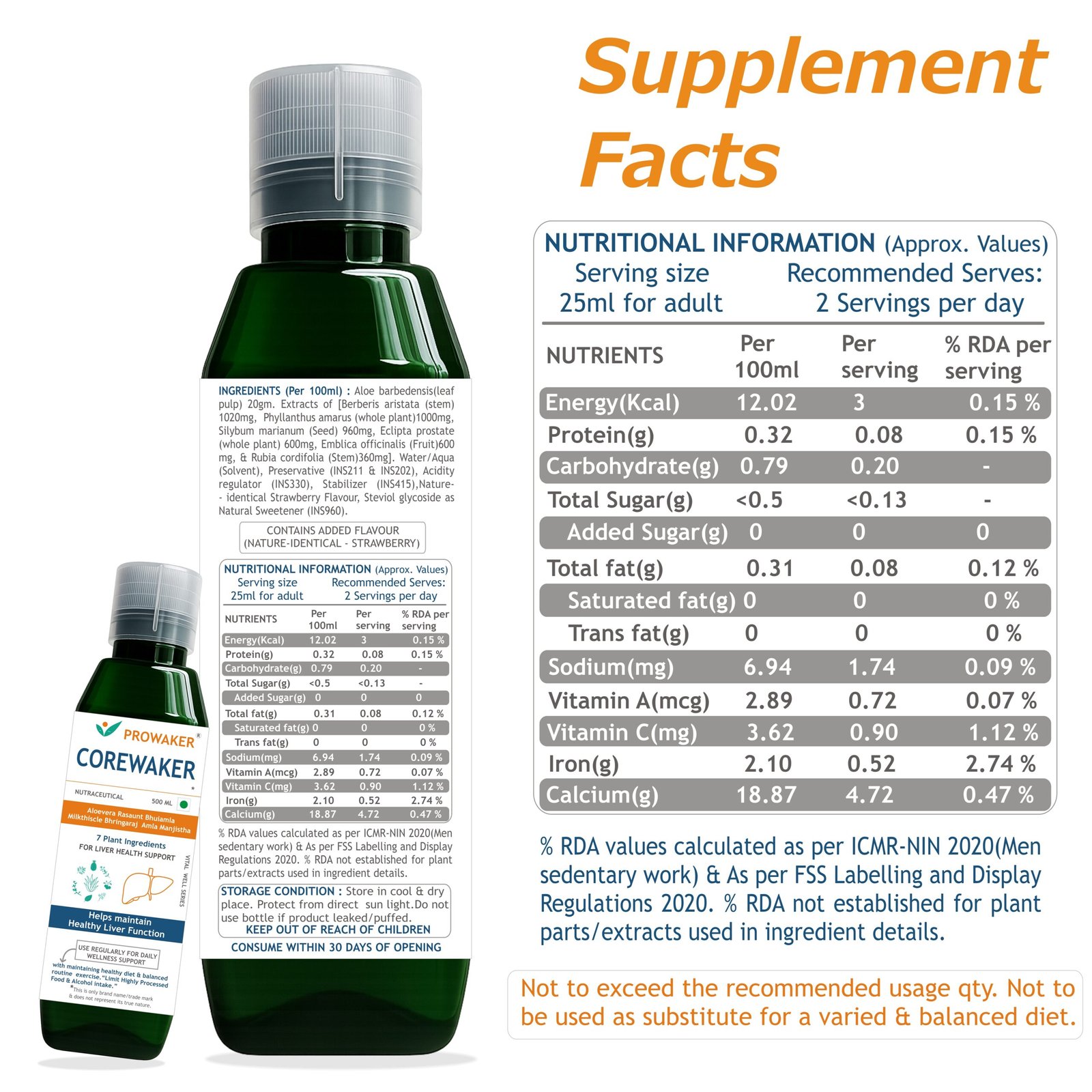 Prowaker COREWAKER - Liver Health Support Nutraceutical | 7 Plant Ingredients | 500 ML - Image 7