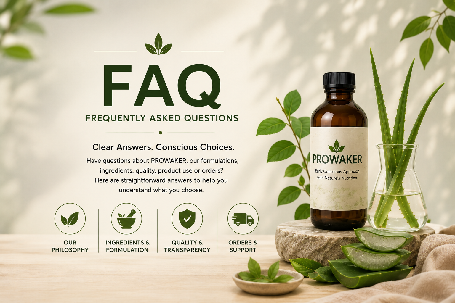 PROWAKER frequently asked questions about ingredients, formulations, quality, product use, orders and support