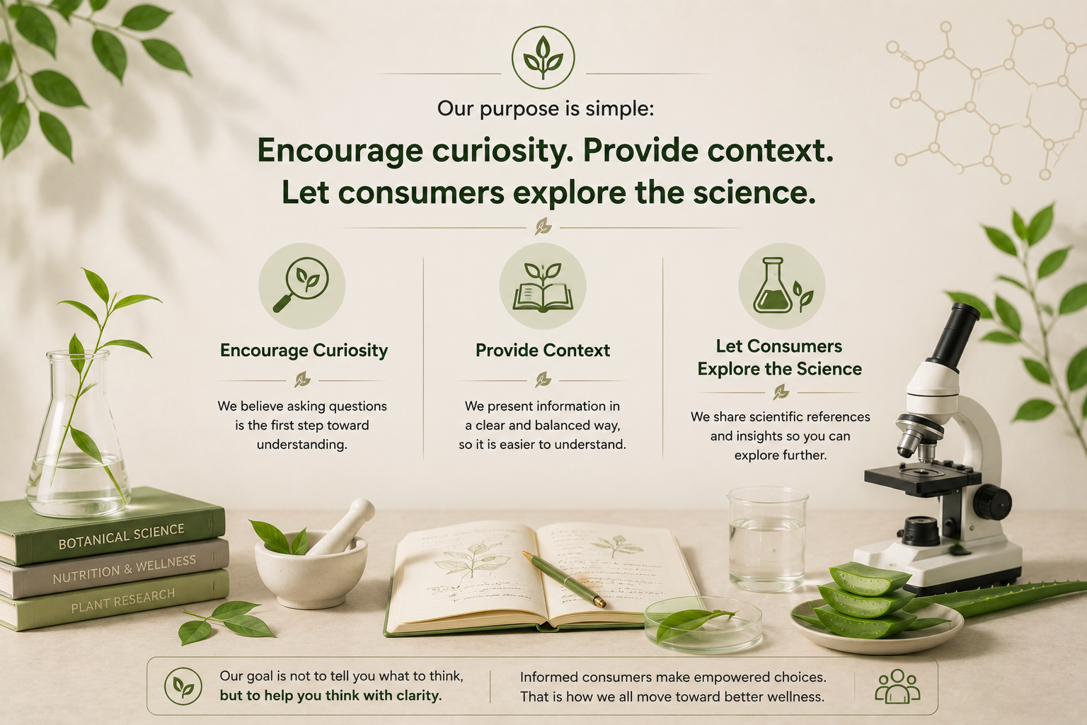 Encourage curiosity, provide context and explore botanical science through responsible consumer education