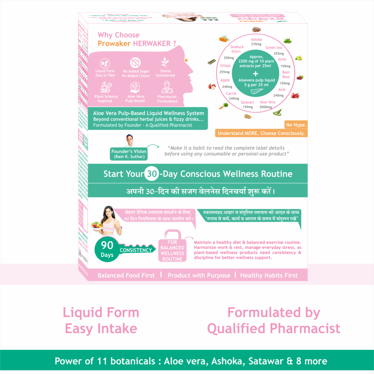 HERWAKER 3 x 500 ml Starter Pack – Back Side. HERWAKER 3 x 500 ml 30-Day Starter Pack back side with product features and wellness routine